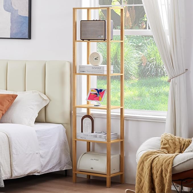 54in Tall Bookshelf 5-Tier Small Narrow Bookcase, Skinny Book Shelf - Image 7