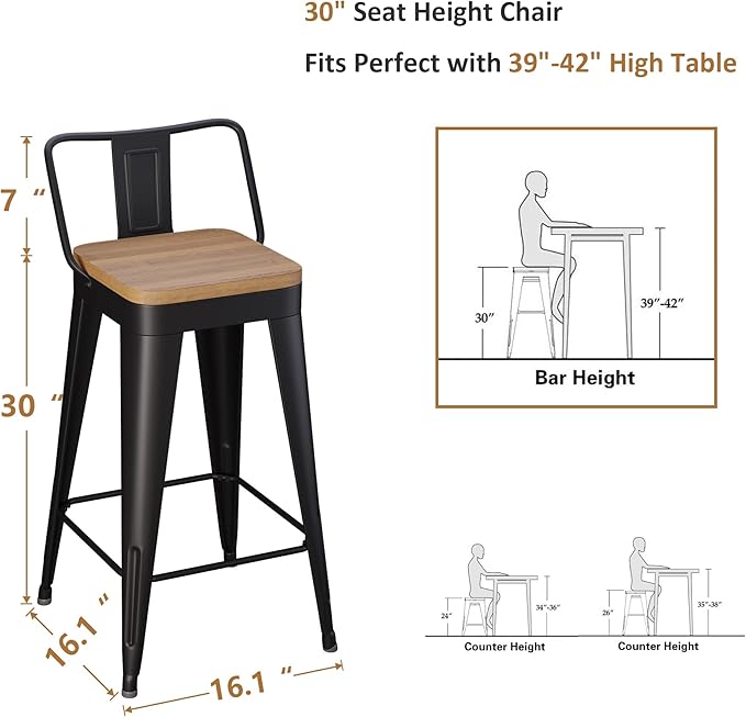 WENTMENT Bar Stools Set of 4 Counter Height Metal Barstools - Image 2