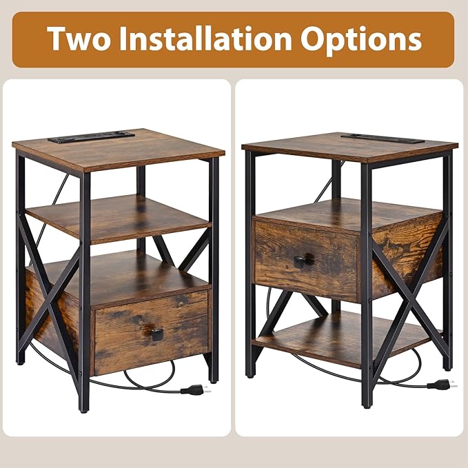 Nightstand Set of 2 with Wireless Charging and USB Ports, End Table Set 2 with - Image 5