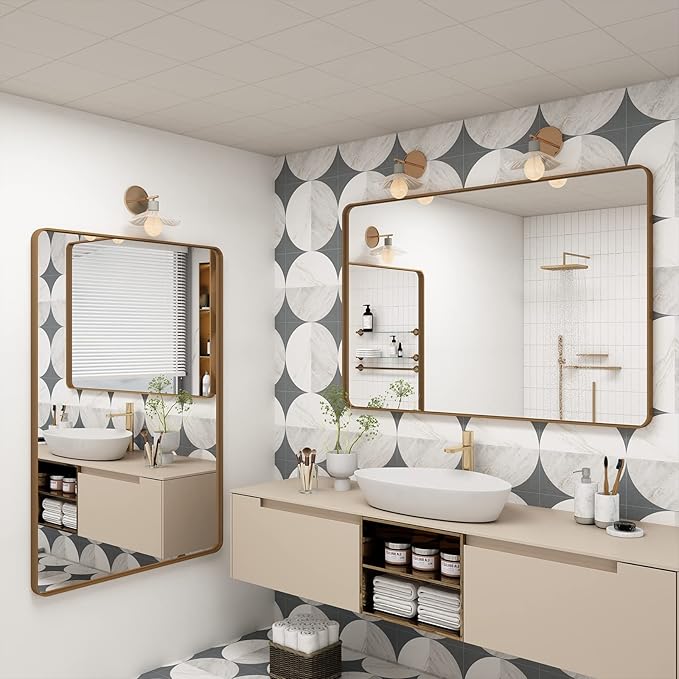 44x30 Gold Framed Mirror for Bathroom, Brushed Gold Brass Bathroom Mirror - Image 5