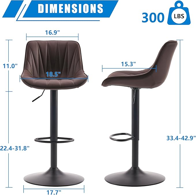 YOUNIKE Bar Stools Set of 2, Faux Leather Padded Bar Stool Counter Height - Image 2
