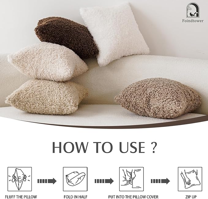 Foindtower Set of 2 Curly Teddy Wool Pillow Covers Decorative Boucle Textured - Image 6