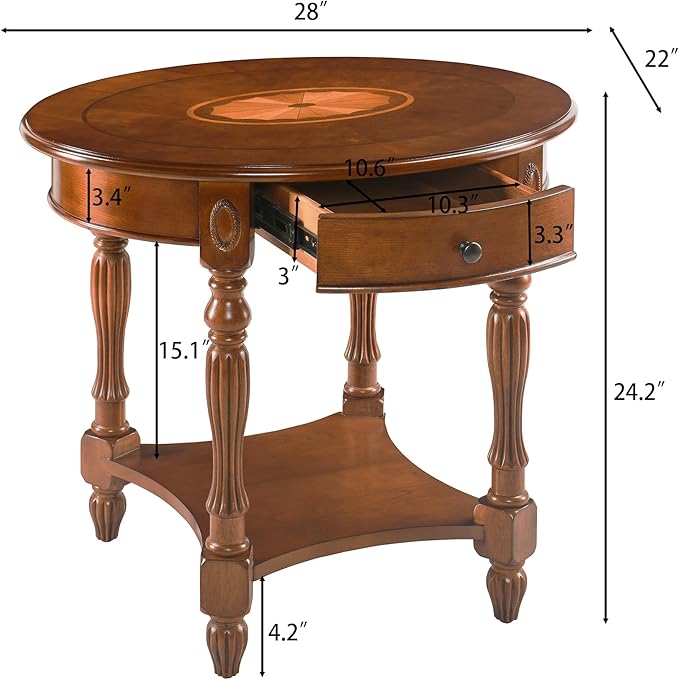 LEEMTORIG Oval Round End Table, 2-Tier Solid Wood End Table Side Table - Image 3