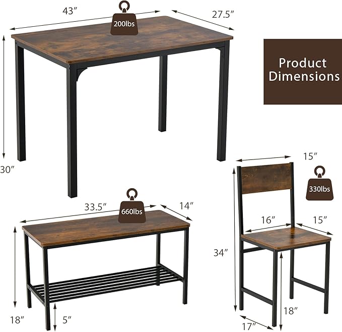 Giantex Dining Table Set for 4, Kitchen Table - Image 5