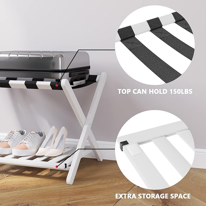 2 Packs Fully Assembled White Luggage Racks - Image 2