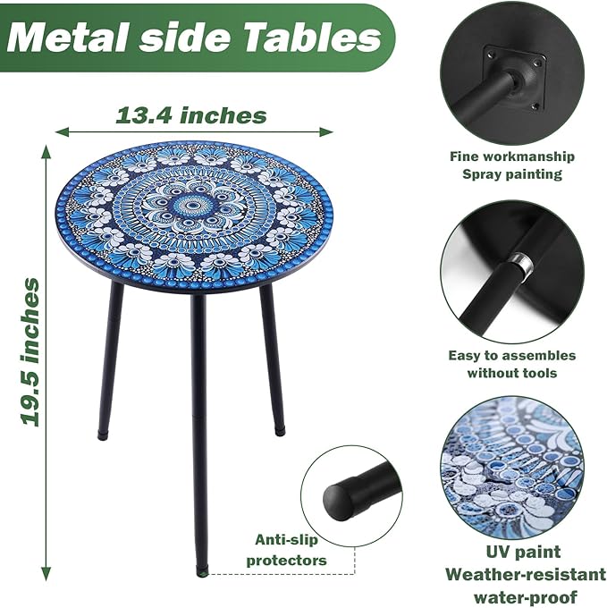 1 Pack Metal Mosaic Round Side Table 13.4" Small End Table - Image 3