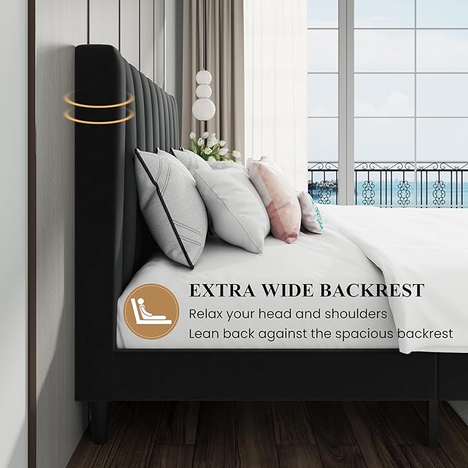 SHA CERLIN Full Bed Frame/Velvet Upholstered Platform Bed Frame - Image 6
