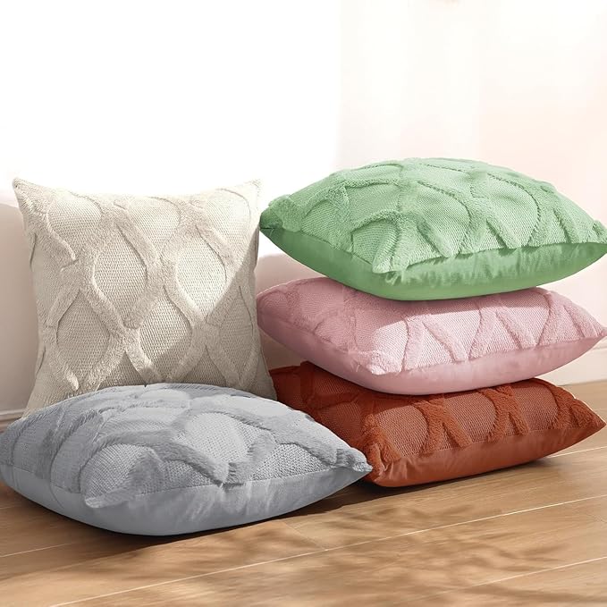 decorUhome Throw Pillow Covers 16x16 Inch Set of 2, Soft Plush Faux Fur Wool - Image 6
