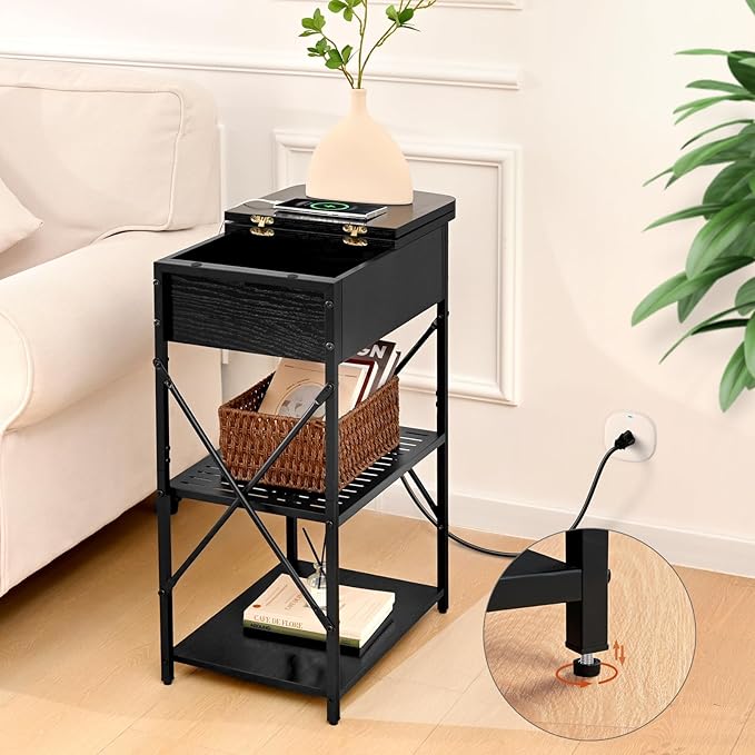 Narrow End Table with Charging Station, Side Table with 3 USB Ports and 2 AC - Image 6
