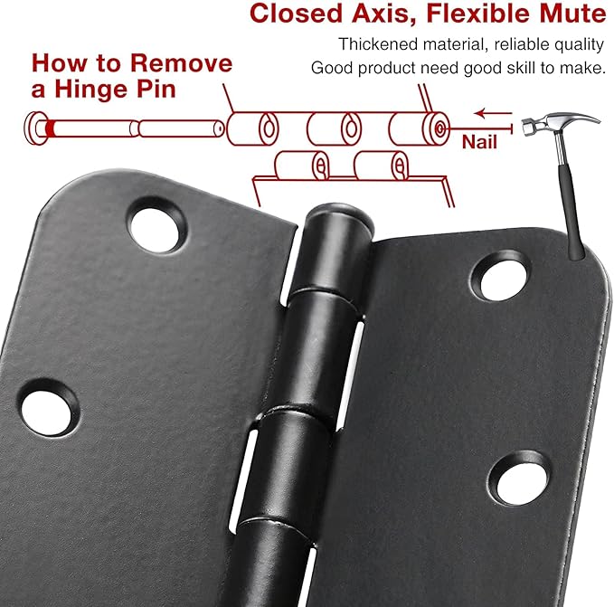 24 Pack Rounded Matte Black Door Hinges 3.5 inch x 3-1/2", 5/8 Radius Storage - Image 6