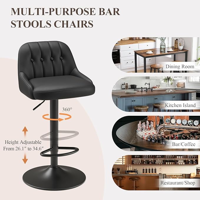 Bar Stools Set of 1, Swivel Bar Chairs, Modern Adjustable PU Leather - Image 5