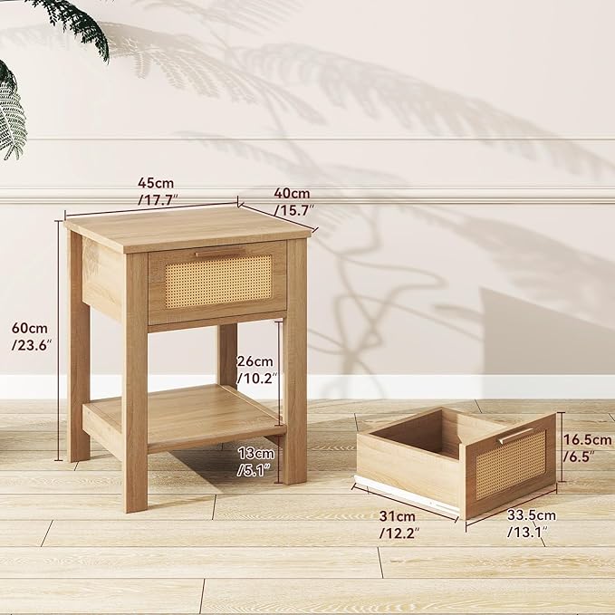 IBUYKE Rattan Nightstand Set of 2, Boho Night Stand - Image 3