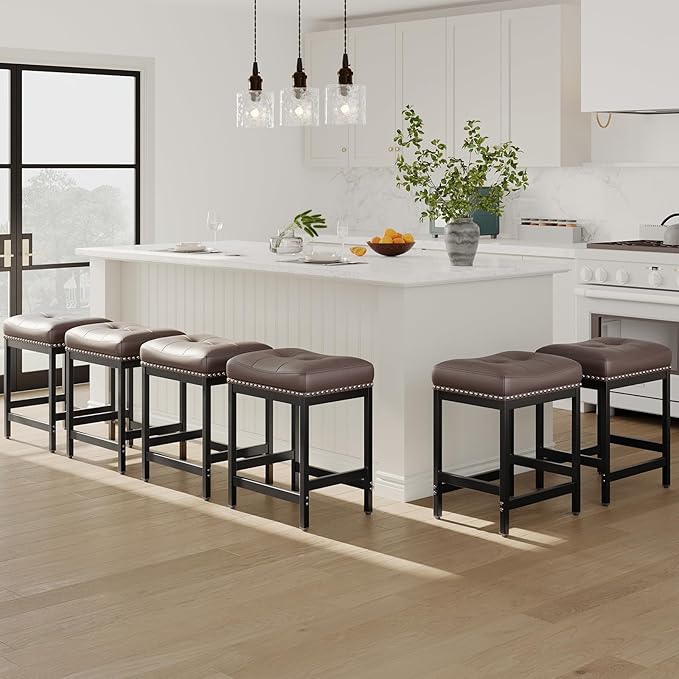 MALOL Set of 4 Saddle Bar Stools Counter Height 24.4”, Backless Barstools - Image 10