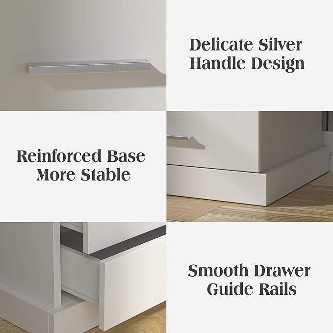 Nightstand with Charging Station, LED Lights Side Table with 3 Drawers - Image 5