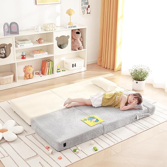 Folding Sofa Bed Beige Floor Mattress - Image 8