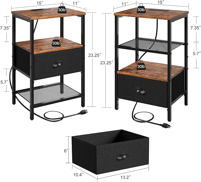 Sthmec Nightstands with Charging Station, LED Bedside Tables with Charging - Image 3