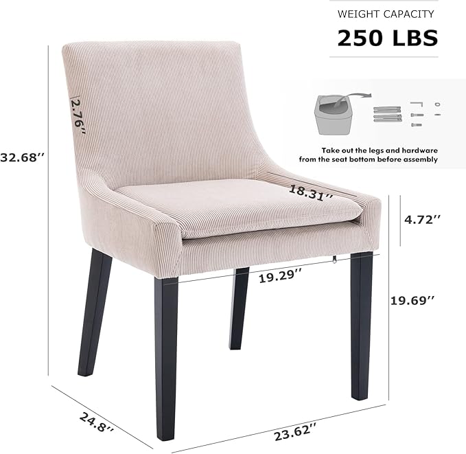 COLAMY Modern Dining Chairs Set of 2, Upholstered Corduroy Accent Side Leisure - Image 3