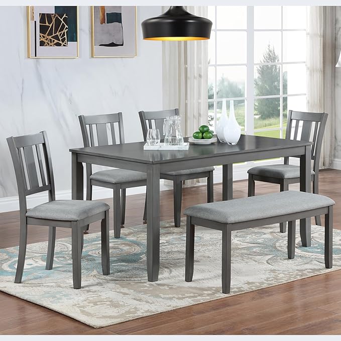 soges 6 Piece Kitchen Dining Table Set, Wooden Dining Table by soges
