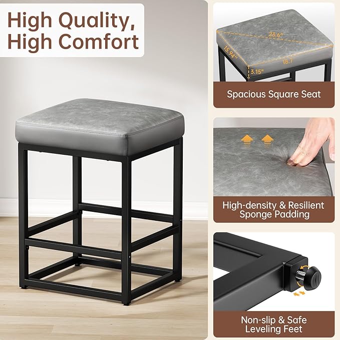 Counter Height Bar Stools Set of 3, Faux Leather Counter Stools - Image 3