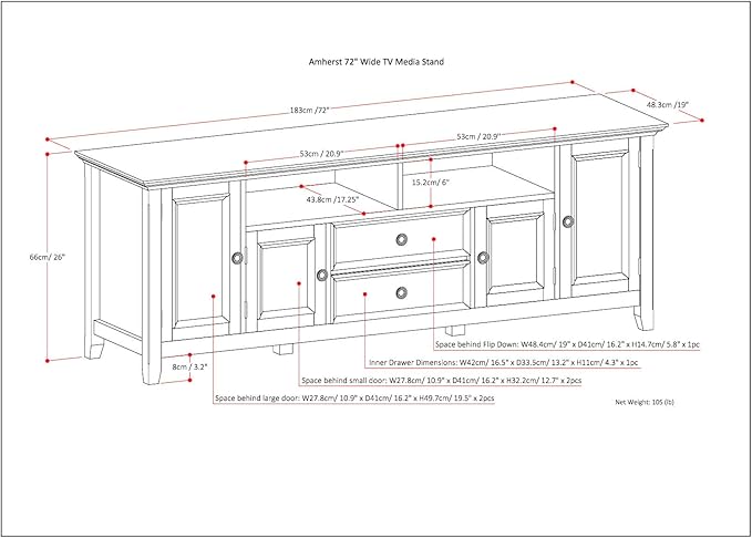 SIMPLIHOME Amherst 72-inch Wide Solid Wood TV Stand in White, - Image 3