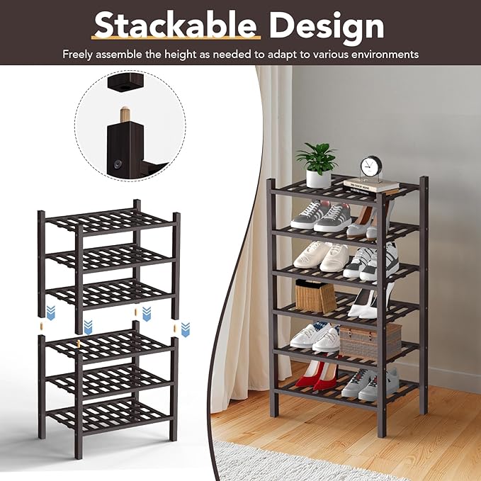 Haddockway small 6 Tier Bamboo Shoe Rack Storage Organizer, Small Space - Image 6