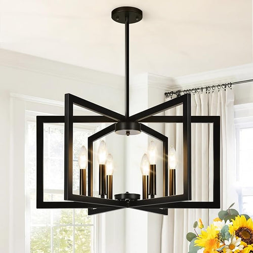 25" Modern Black Chandelier for Dining Room, Geometric Black Dining Room Light by BringBrightnesstoYourLife