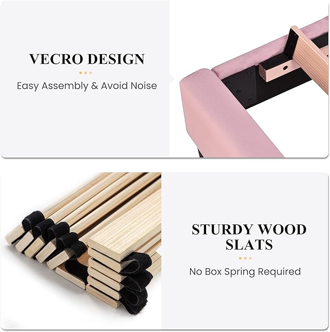 SHA CERLIN King Bed Frame/Velvet Upholstered Platform Bed Frame - Image 4