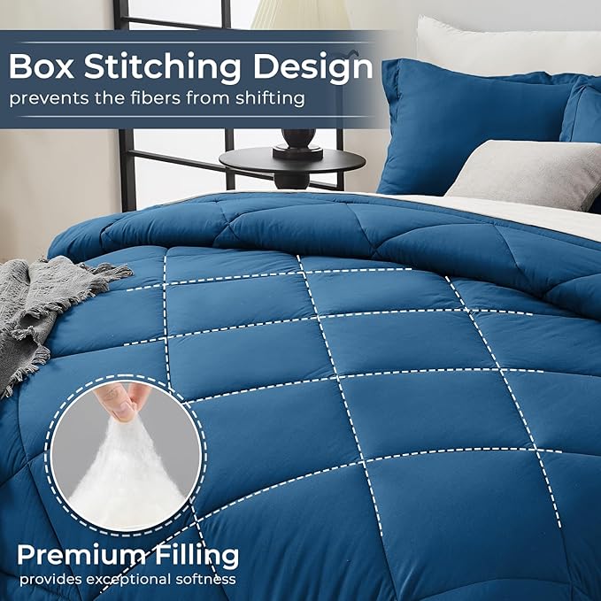 HEVUMYI Teal Blue & Ivory King Comforter Set - Image 4