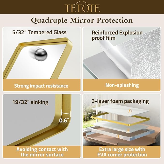 TETOTE Gold Framed Mirror 48 x 30 Vanity Mirrors - Image 5