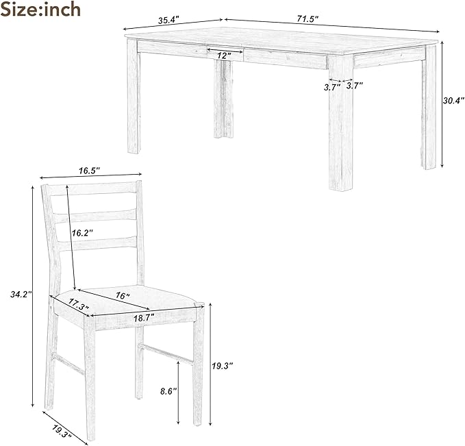 7 Pieces Dining Table Set with 6 Upholstered Chairs, Living Room Desk W/ 2 - Image 2