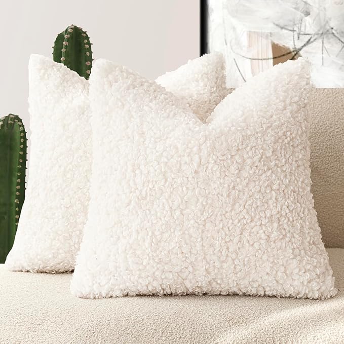 Foindtower 2 Pieces 26x26 Inch White, Faux Fur Throw Pillow Cover Accent Sherpa by Foindtower