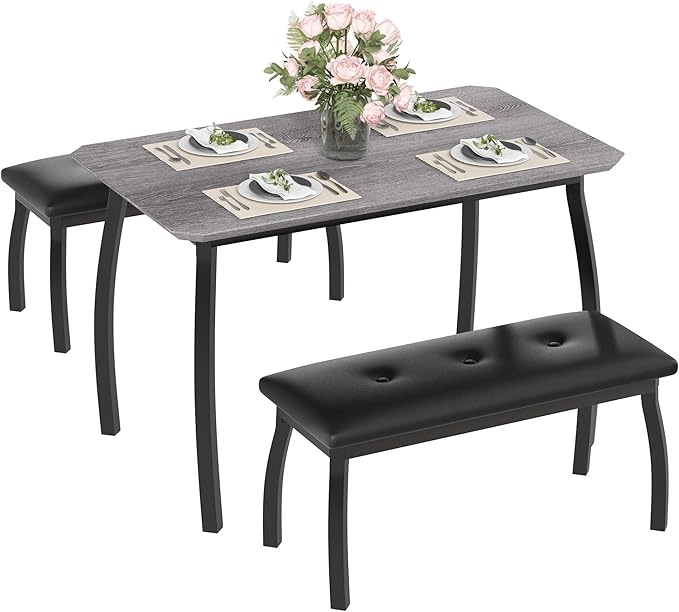 3 Piece Farmhouse Dining Table Set by SLEKVERSA