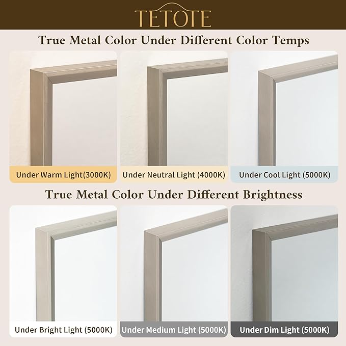 TETOTE Bathroom Mirror for Over Sink Brushed Nickel Beveled Frame 42" x 36" - Image 6
