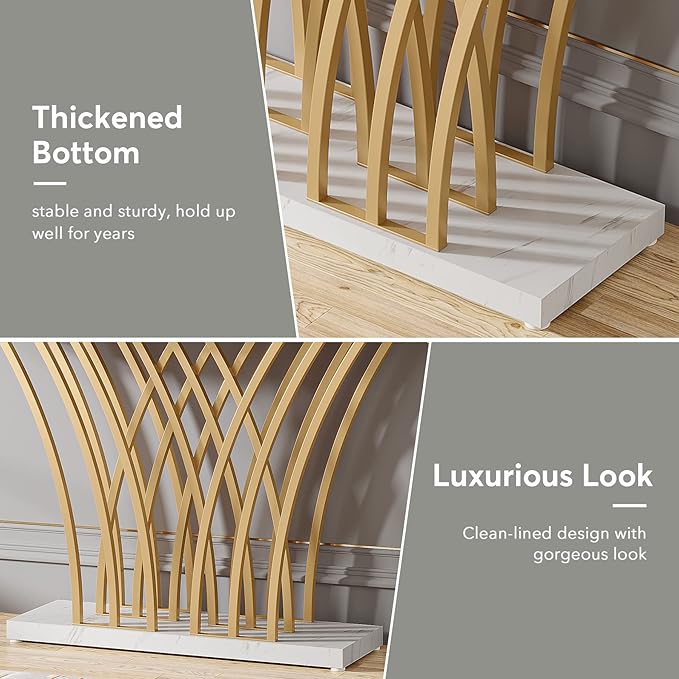 LITTLE TREE Narrow Entryway Console Table, Faux Marble White+Gold - Image 7