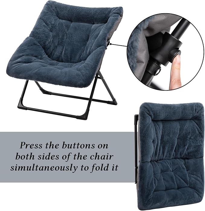 HollyHOME X-Large Saucer Chair, Comfy Oversized Folding Chair, Faux-Fur Reading - Image 8