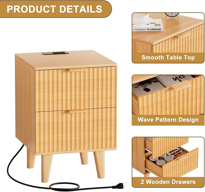 Urban Deco Nightstand Set of 2, Mid Century Modern Nightstand - Image 4