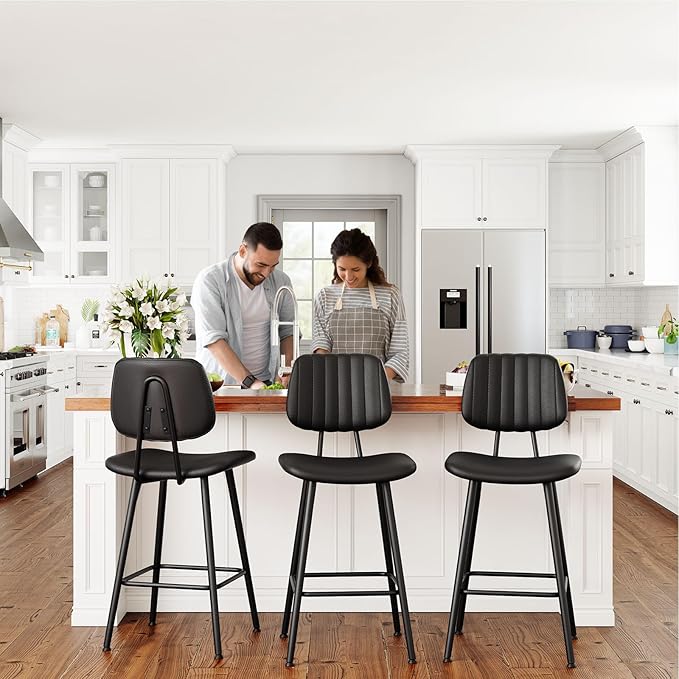 24-Inch Leather Bar Stools Set of 2, Counter Height Barstools - Image 8