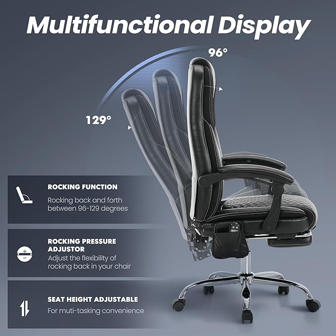 Massage Office Chair with Heat and Footrest –Reclining Desk Chair, Big and Tall - Image 5