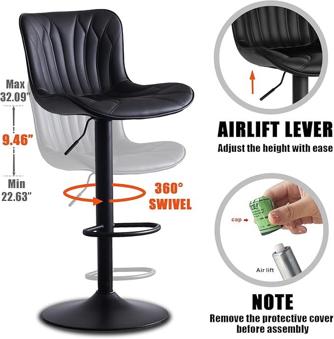 YOUNIKE Single Black Bar Stools Modern Swivel Counter Height Bar Chair - Image 4