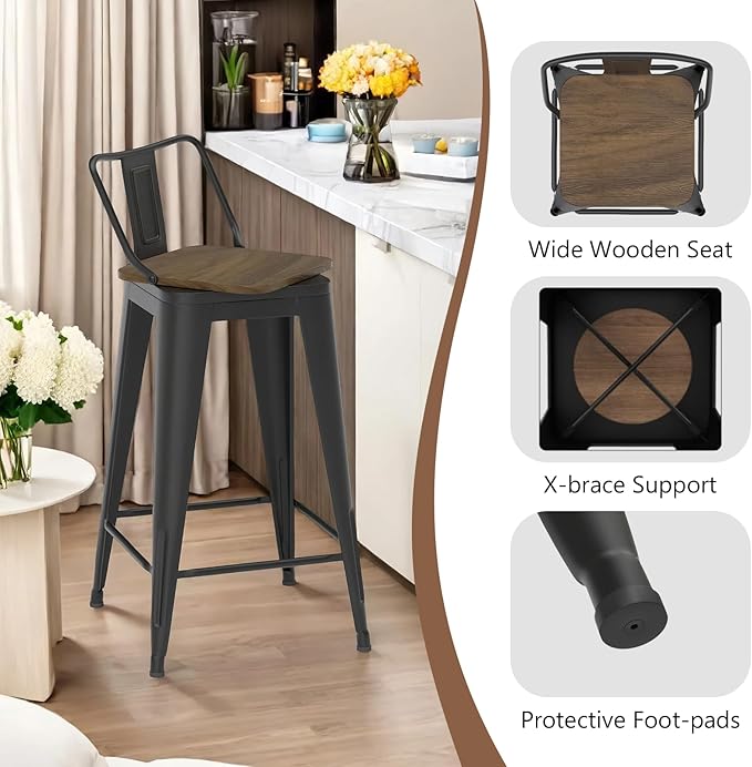 24 Inch Swivel Bar Stools Set of 4, Counter Height Bar Stools - Image 5