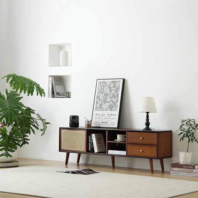 Tiita TV Stand with Storage for TVs up to 65'', Bamboo Rattan TV Console - Image 7