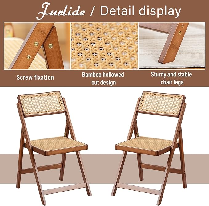 Rattan Folding Chair, Modern Mid Century Dining Chairs Set of 1, Comfy Outdoor - Image 4