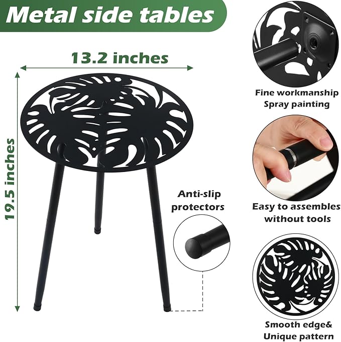 2 Packs Metal Outdoor Side Tables Small Outside End Table - Image 3