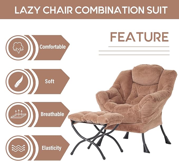 LITA Lazy Chair with Ottoman, Modern Accent Leisure Upholstered Sofa Chair - Image 7