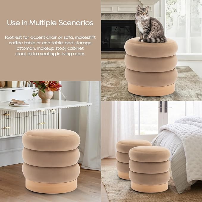 COLAMY Velvet Ottoman Footstool, Tufted Modern Foot Rest Stool - Image 5