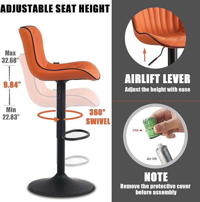 YOUNIKE Orange Bar Stools Set of 4 Modern Swivel Counter Height Bar Chair - Image 5
