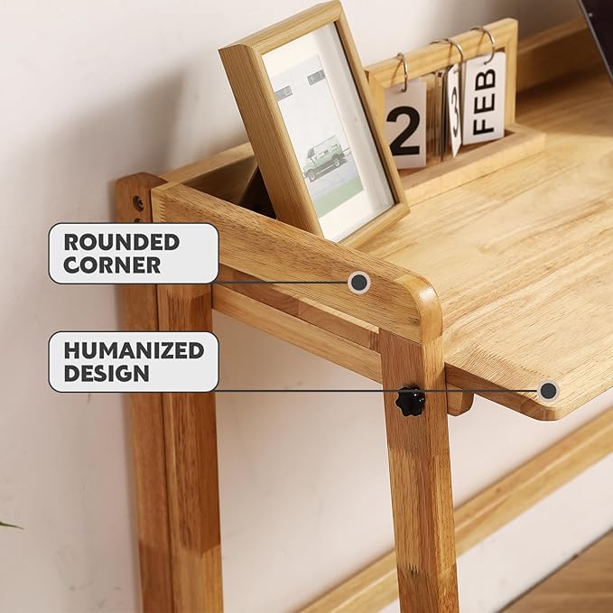 Solid Wood Folding Desk Mid Century Modern Table, Simple Study Makeup - Image 5