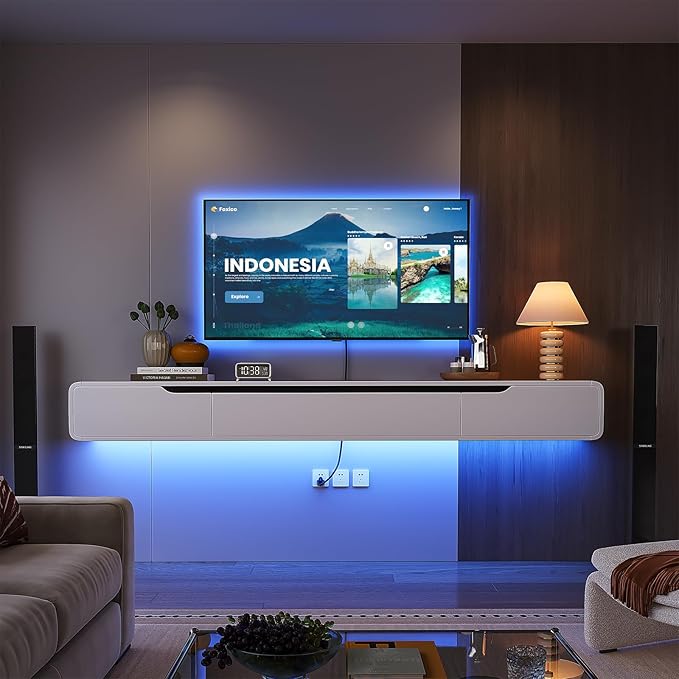Fully-Assembled Floating TV Stand, 47IN High Gloss Wall Mounted Entertainment - Image 5