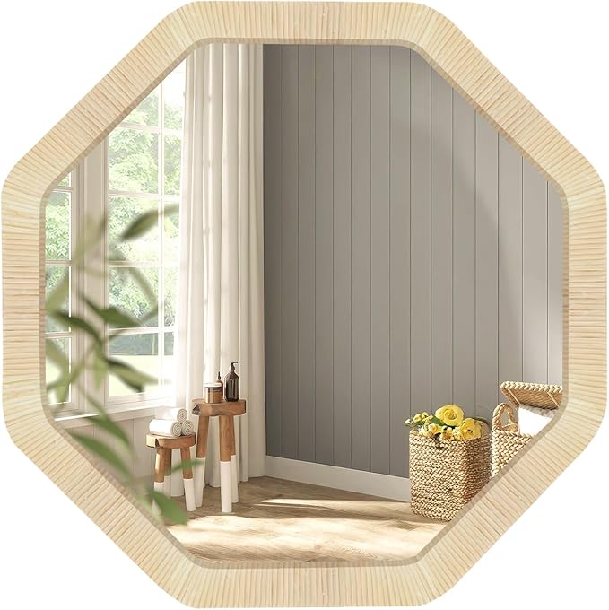 ULIKE Rattan Mirror for Wall, Bathroom 24 Inch Rustic Farmhouse Wall Decor by ULIKE