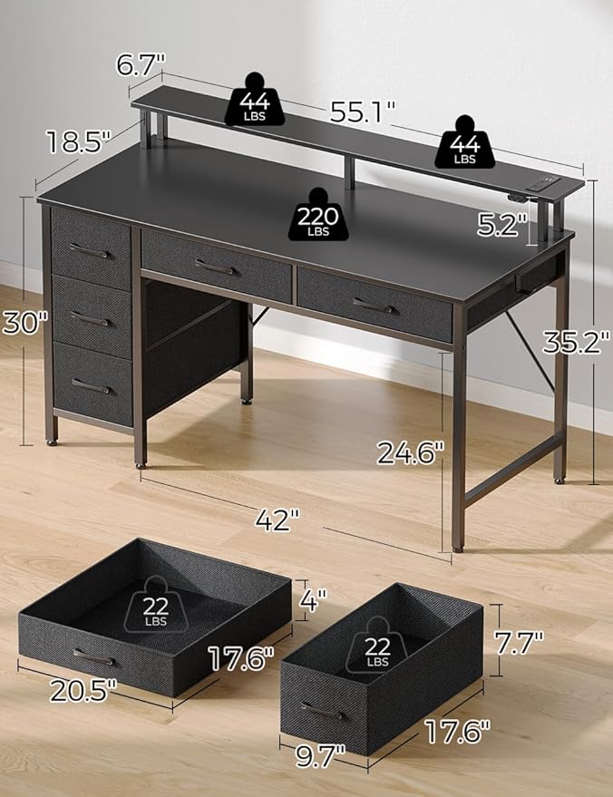 Seventable Computer Desk with Power Outlets & LED Light, 55 inch Home Office - Image 3